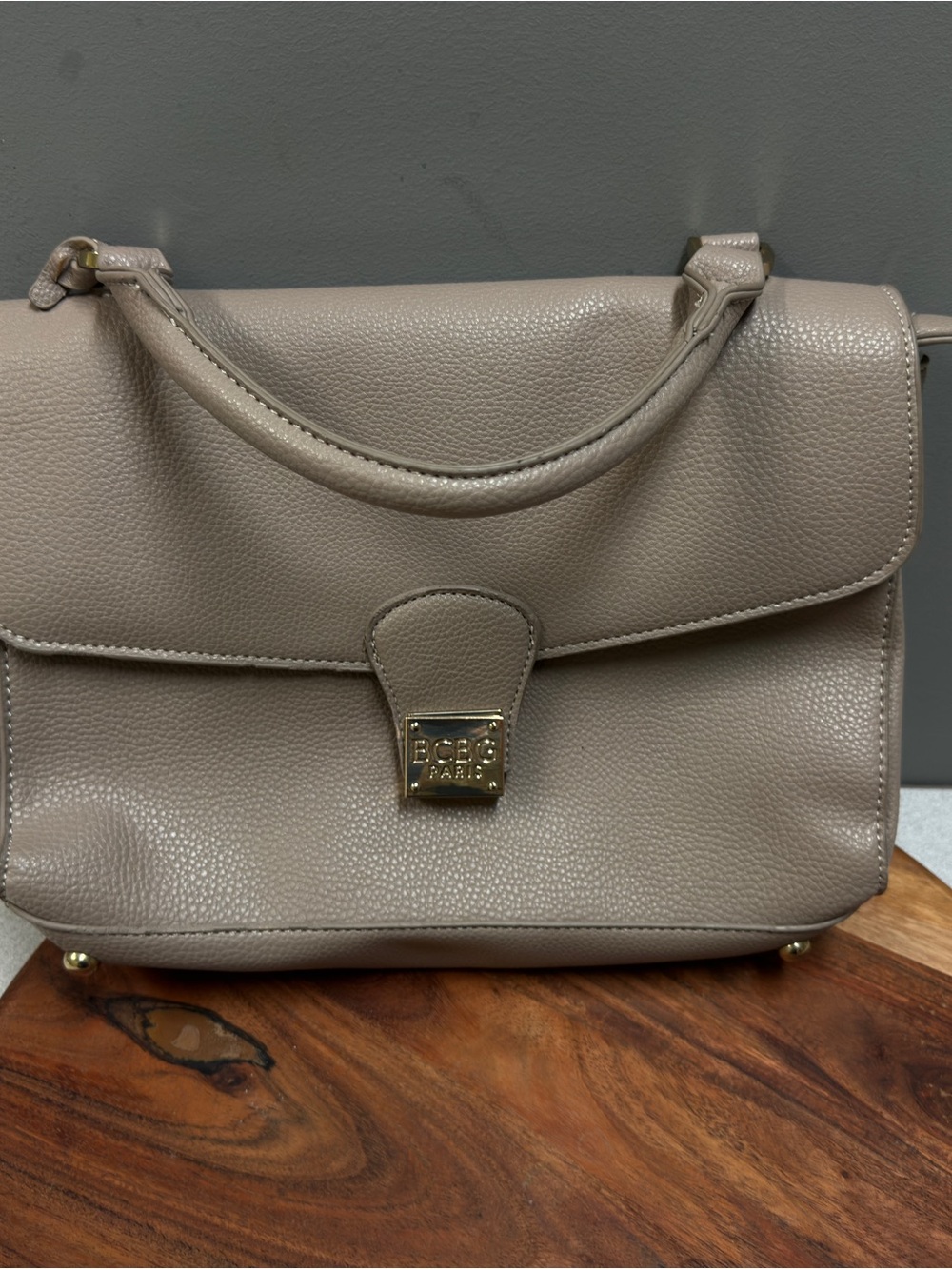 BCBG Taupe Pebble Leather Top-Handle‎ Satchel